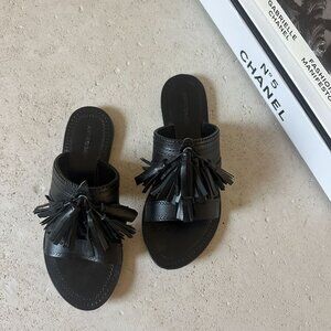 Antik Batik Kaza Black Leather Tasseled Slides Sandals Size 38